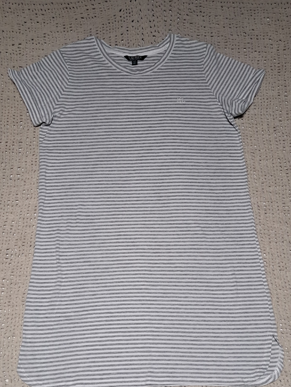 Lauren Ralph Lauren White and Gray Striped Short-Sleeve Tee Dress